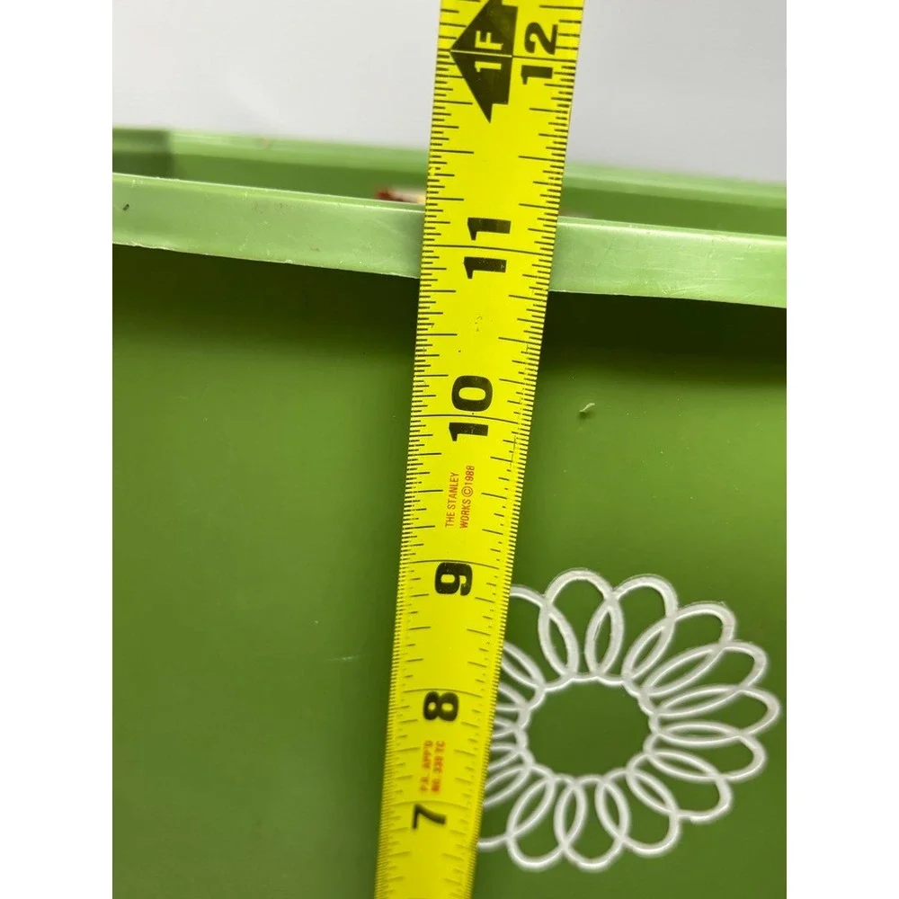 Lustro-ware Wastebasket Green Good Vintage MCM Floral Sunburst Plastic USA